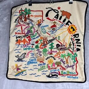 Catstudio California Map Embroidered Decorative Pillow Cover Cream Black Trim